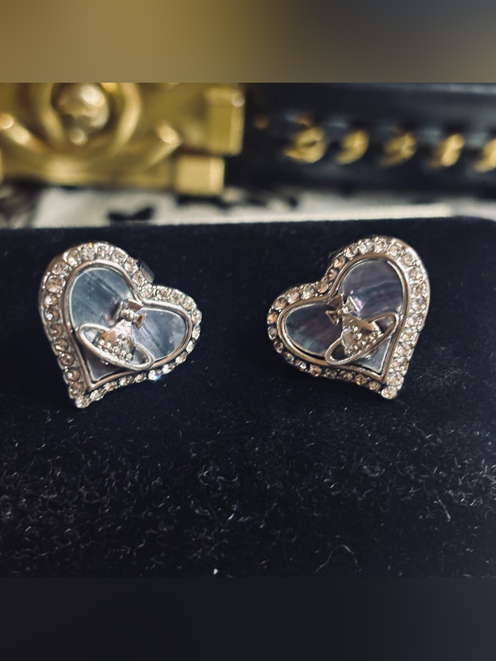 Silver Heart Crystal Stud Earrings with Rhodium Finish